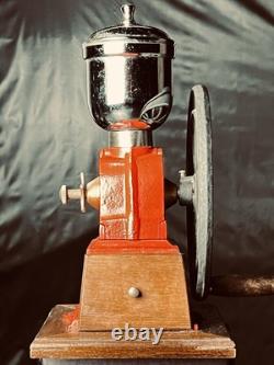 Elma Big Wheel Vintage Coffee Grinder Black Cast Iron Wheel Works Silver Top