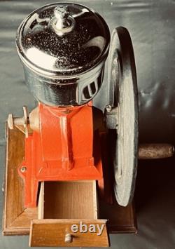 Elma Big Wheel Vintage Coffee Grinder Black Cast Iron Wheel Works Silver Top