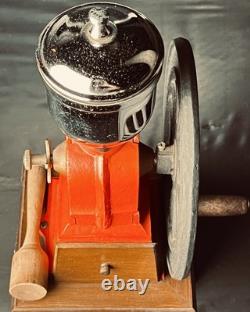 Elma Big Wheel Vintage Coffee Grinder Black Cast Iron Wheel Works Silver Top