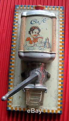 Ex RARE miniature wall coffee grinder doll /dinette antique French tin toy