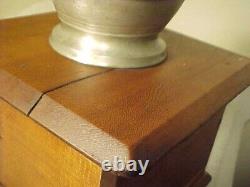 FABULOUS Antique Cherry Dovetailed Coffee Grinder with Pewter Top SIGNED HANDLE