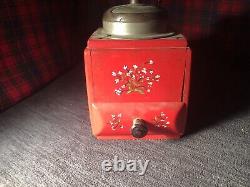 FOLK ART-Antique Wood Hand-Painted-Manual Coffee/Spice Grinder-Red/White Flowers