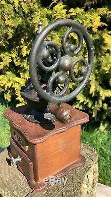 Fantastic Vintage French Metal & Wood Manual Coffee Grinder With Draw