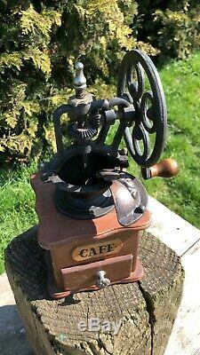 Fantastic Vintage French Metal & Wood Manual Coffee Grinder With Draw