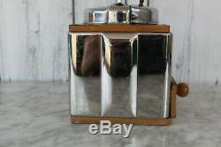 French Vintage Peugeot Freres Chrome Wood Coffee Grinder Kitchen Working Order