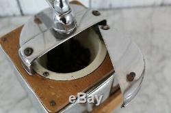 French Vintage Peugeot Freres Chrome Wood Coffee Grinder Kitchen Working Order
