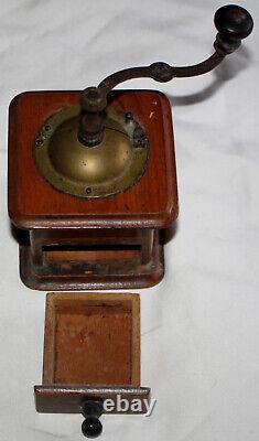 German Antique Small Box Joint Wooden Coffee Mill Grinder