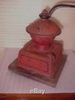 Grand Union Tea Company 1800s Cast Iron Coffee Mill Grinder w Old Red Paint