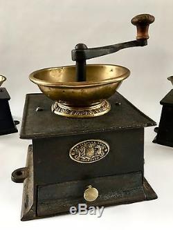 HUGE+RARE #5 Antique/Vintage J&W FINDLAY English Iron+Brass Coffee Mill/Grinder