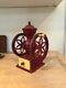 Hand Crank Double Wheel Manual Red Cast Iron Coffee Bean Grinder Mill Antique W