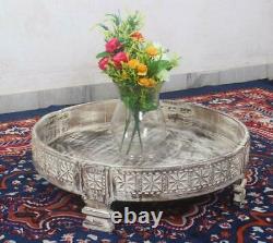 Handmade Carved Chakki table Recycled Furniture Coffee Vintage Grinder Decor
