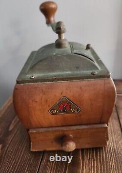Holland Vintage DeVe DE VE Wood and Copper Coffee Spice Grinder Works