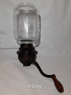 Hoosier Antique Cast Iron & Glass #2 Wall Mount Coffee Grinder Primitive Mill