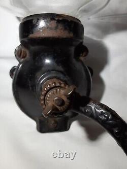 Hoosier Antique Cast Iron & Glass #2 Wall Mount Coffee Grinder Primitive Mill
