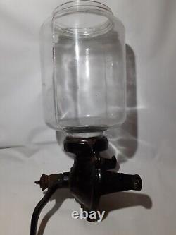 Hoosier Antique Cast Iron & Glass #2 Wall Mount Coffee Grinder Primitive Mill