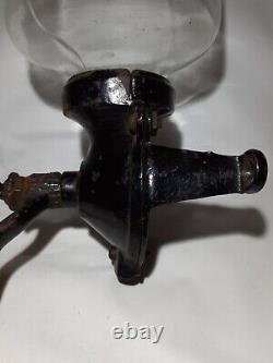 Hoosier Antique Cast Iron & Glass #2 Wall Mount Coffee Grinder Primitive Mill