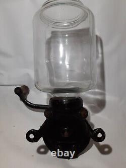 Hoosier Antique Cast Iron & Glass #2 Wall Mount Coffee Grinder Primitive Mill
