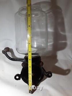 Hoosier Antique Cast Iron & Glass #2 Wall Mount Coffee Grinder Primitive Mill