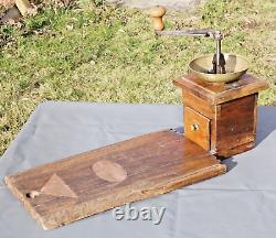 Huge 19c. Antique Ottoman Turkish Seated Coffee Grinder Mill Wooden & Brass 25