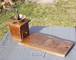 Huge 19c. Antique Ottoman Turkish Seated Coffee Grinder Mill Wooden & Brass 25