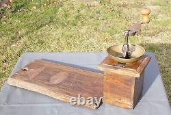 Huge 19c. Antique Ottoman Turkish Seated Coffee Grinder Mill Wooden & Brass 25