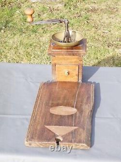 Huge 19c. Antique Ottoman Turkish Seated Coffee Grinder Mill Wooden & Brass 25