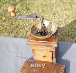 Huge 19c. Antique Ottoman Turkish Seated Coffee Grinder Mill Wooden & Brass 25