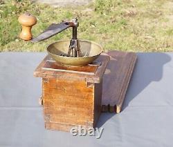 Huge 19c. Antique Ottoman Turkish Seated Coffee Grinder Mill Wooden & Brass 25