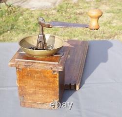 Huge 19c. Antique Ottoman Turkish Seated Coffee Grinder Mill Wooden & Brass 25