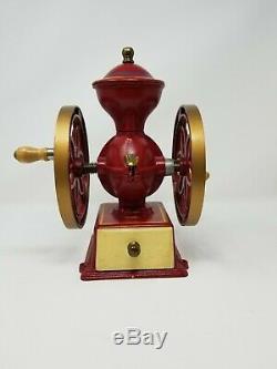 John Wright Wrightsville PA Coffee Mill Two Wheel Grinder Red Cast Iron Vintage