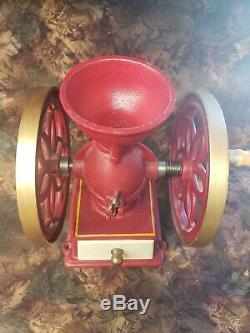 John Wright Wrightsville PA Coffee Mill Two Wheel Grinder Red Cast Iron Vintage