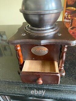Kaffee Old Vtg Antique Wood Wooden Coffee Grinder With Drawer Brown NEW in box
