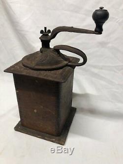 Large 13 Antique Vintage Coffee Grinder Mill Wood Rare With Metal Tray