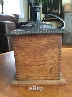 Large Antique Coffee Grinder Cast Iron & Wood Vintage Arcade Imperial With Drawer