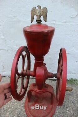 Large Antique ELGIN National Coffee Mill Grinder with Eagle kitchen decor red