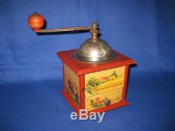Lovely French Antique Red Coffee Grinder By Broyeur Acier Brevete