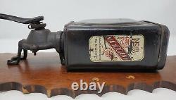 Mahogany No. 8, Antique Coffee Grinder with Oval Glass Inset with Decal Labels