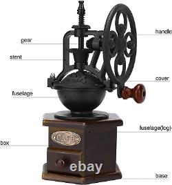 Manual Coffee Grinder Wooden Bean Roller Antique Mill Cast Iron Hand Crank Mesh