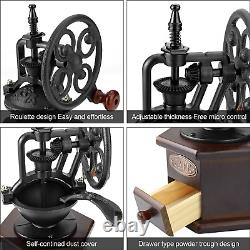 Manual Coffee Grinder Wooden Bean Roller Antique Mill Cast Iron Hand Crank Mesh