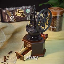 Manual Coffee Grinder Wooden Bean Roller Antique Mill Cast Iron Hand Crank Mesh