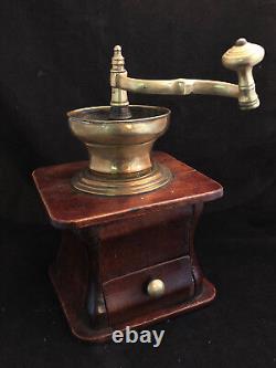 Mill Coffee XIX ° Th Century Wood Bronze Antique French Coffee Grinder