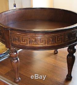 Moroccan Traditional Tray Top Round Carved Wood Round Coffee Grinder Table 31