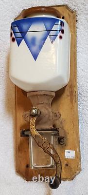 NICE! Antique AUSTRIA ART DECO wall mount coffee grinder PORCELAIN decor cubist