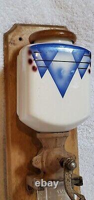 NICE! Antique AUSTRIA ART DECO wall mount coffee grinder PORCELAIN decor cubist