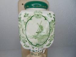 Nice! Green Delft Ware Dutch Wall Coffee Grinder Marked Pede