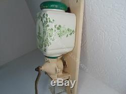 Nice! Green Delft Ware Dutch Wall Coffee Grinder Marked Pede