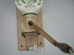 Nice! Green Delft Ware Dutch Wall Coffee Grinder Marked Pede