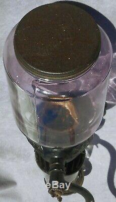 Old ARCADE CRYSTAL Coffee Grinder Amethyst Purple Glass Antique Cast Iron Works