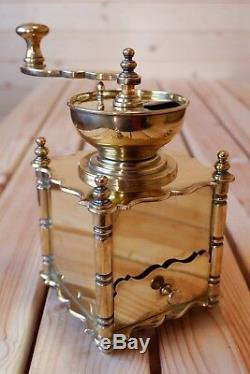 Old Antique Vintage Very Heavy Solid Brass Coffee Mill Grinder Kaffeemühle