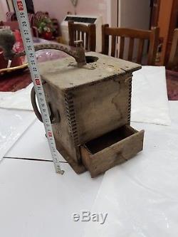 Old Vintage Primitive Wood Wooden Coffee Mill Grinder Collect-able Antique Item